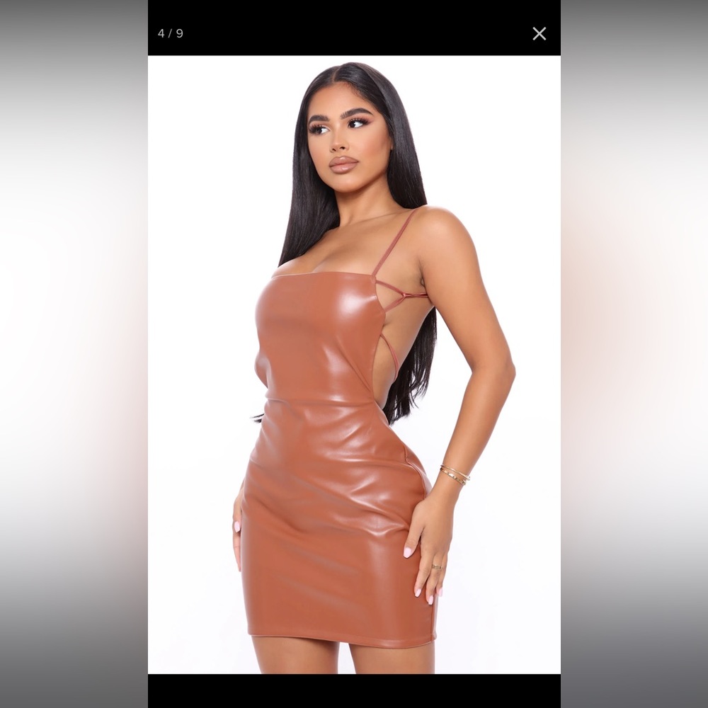Sleek Brown Faux Leather Mini Dress